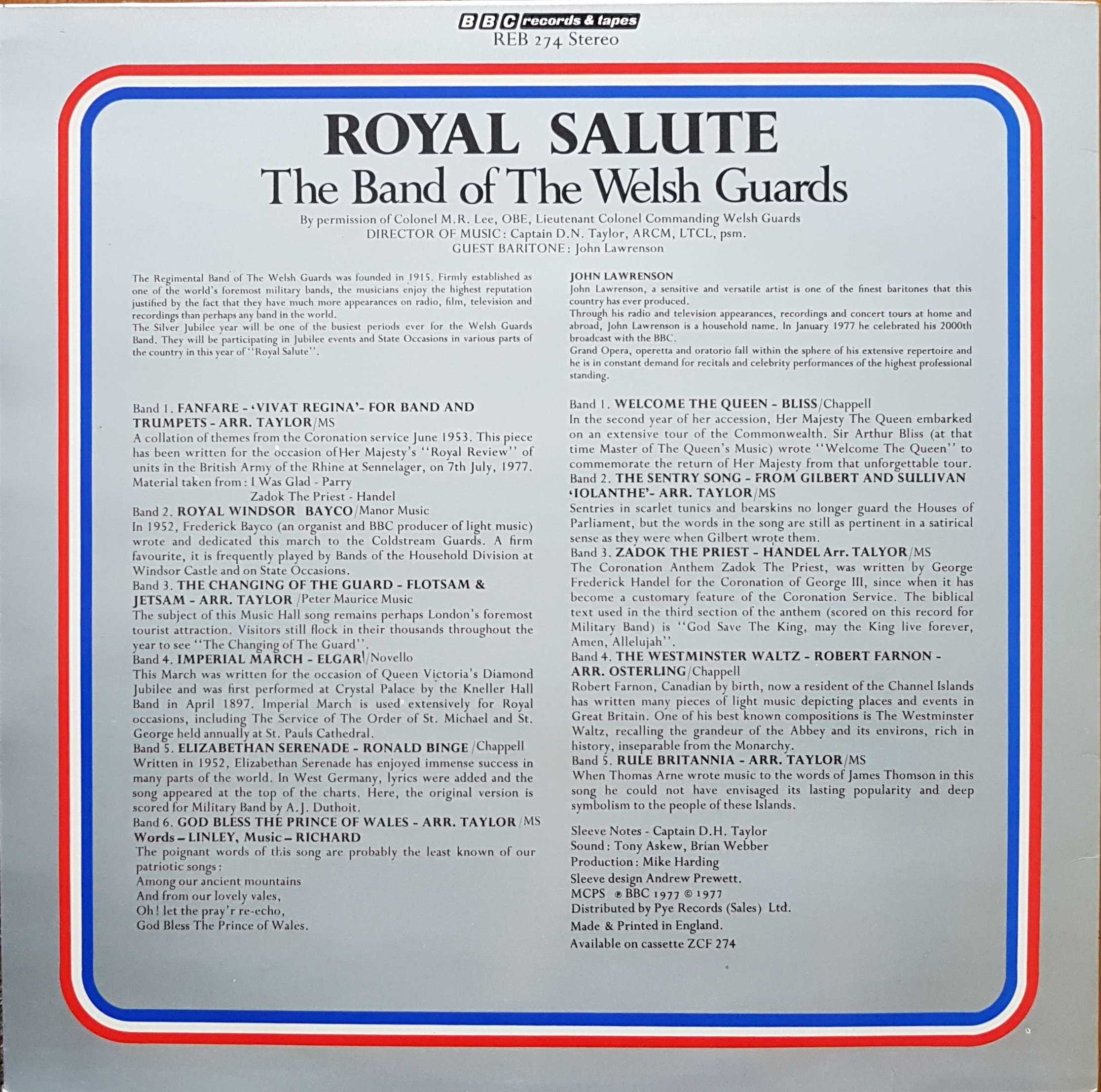 Picture of REB 274 The silver jubilee - Royal salute by artist The band of The Welsh Guard from the BBC records and Tapes library